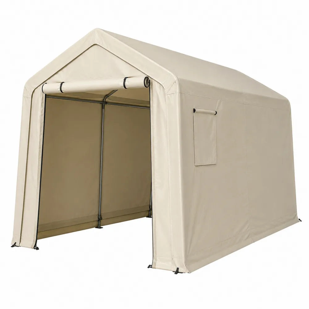 Tenda garage da esterno in acciaio con copertura in poliestere beige struttura a telaio 300 x 600 x 280 cm circa