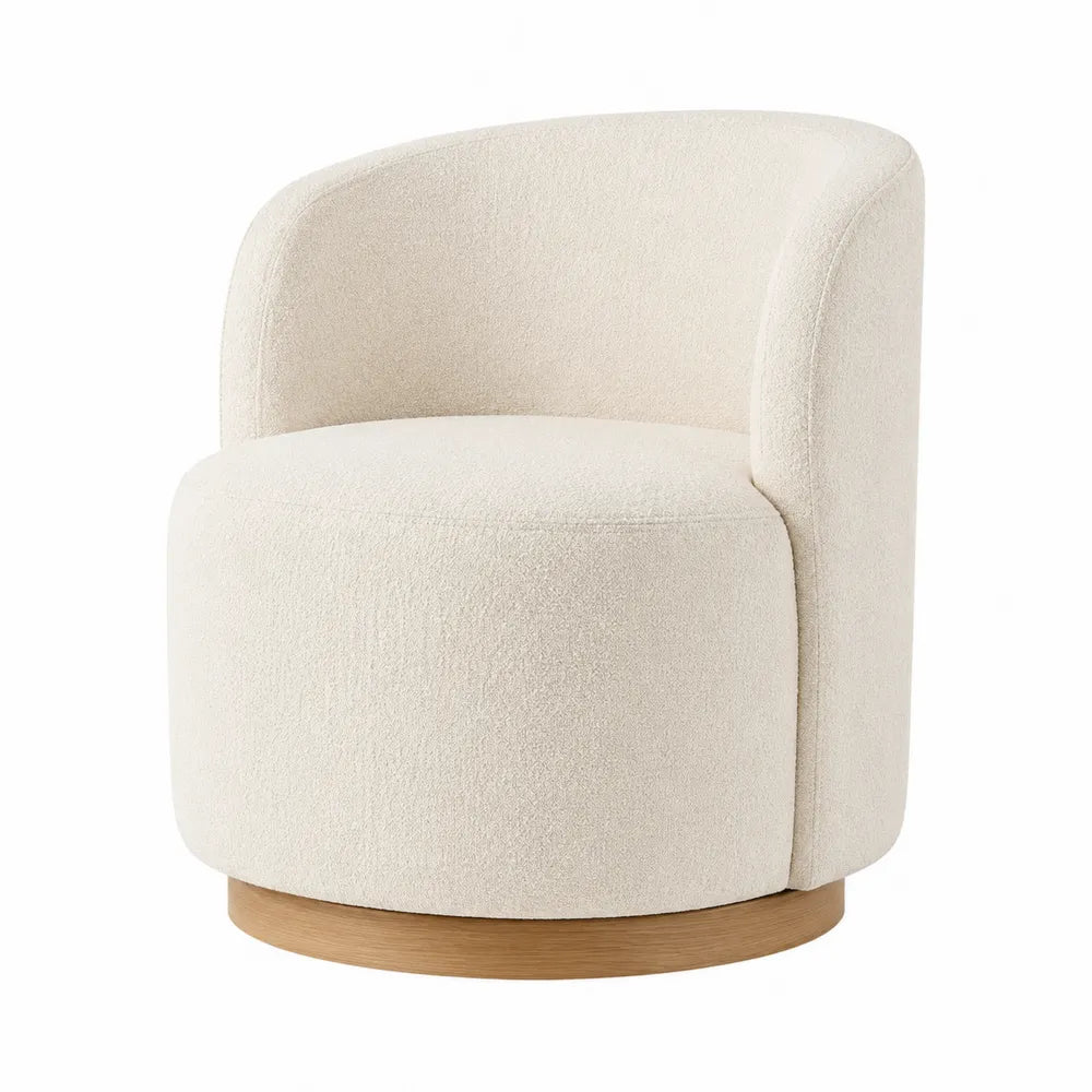 Poltrona girevole imbottita in tessuto bouclé beige design moderno struttura compatta