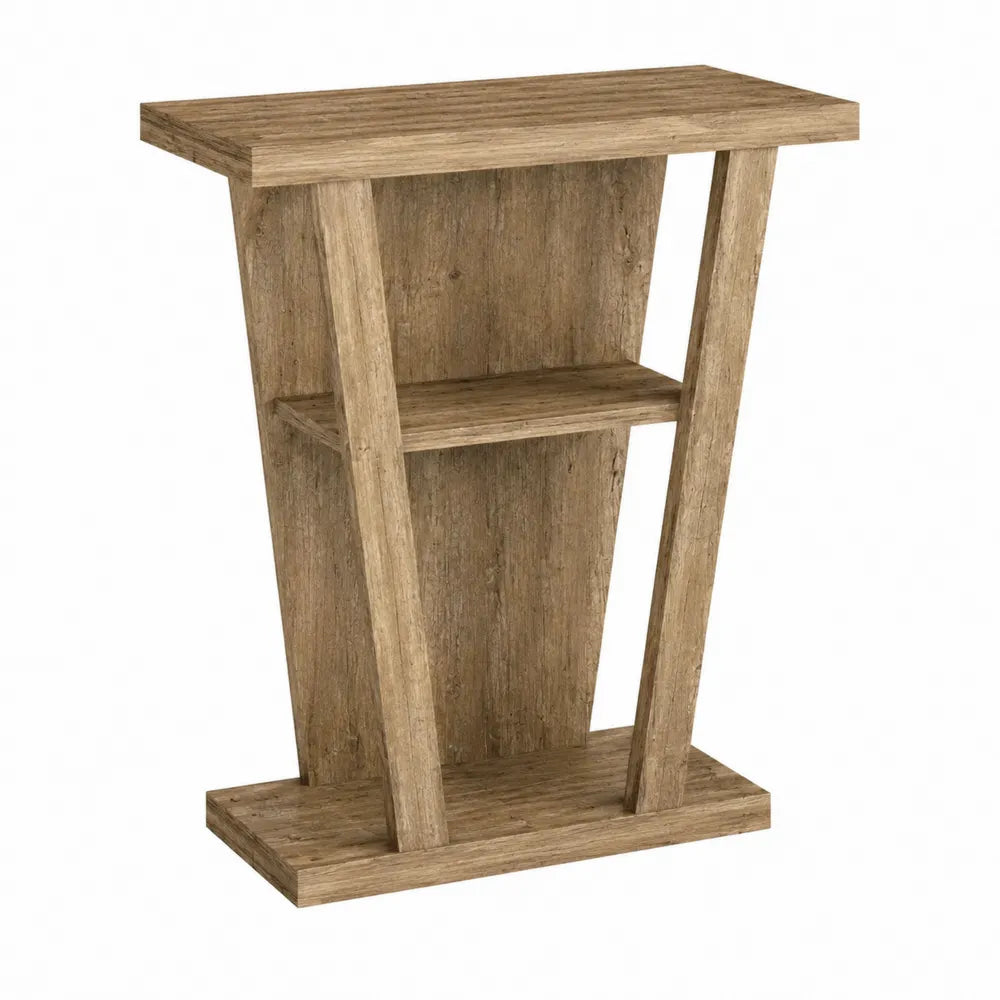 Tavolo consolle in legno effetto naturale con ripiano centrale aperto struttura inclinata 110 x 35 x 80 cm circa