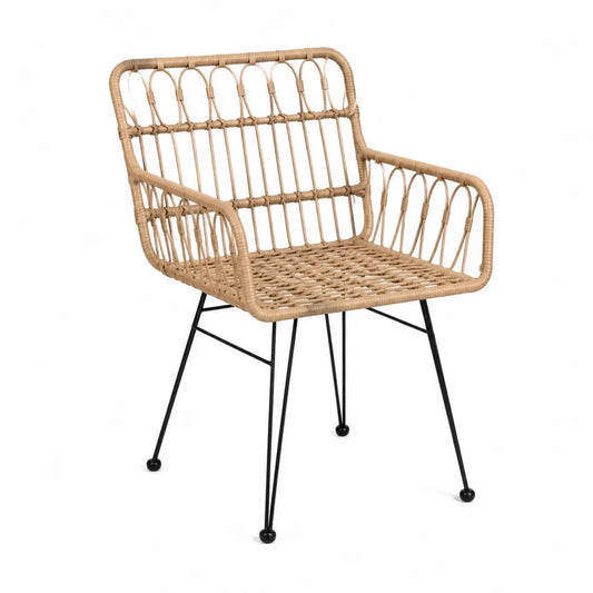 Sedia da esterno in rattan sintetico con struttura in acciaio colore naturale e nero dimensioni 58 cm 60 cm 78 cm