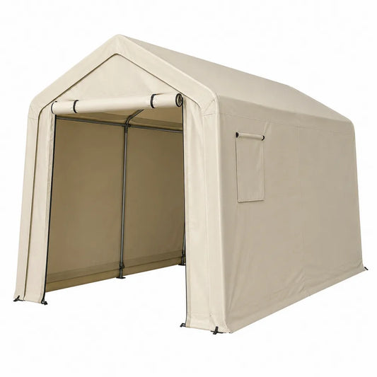 Tenda garage da esterno in acciaio con copertura in poliestere beige struttura a telaio 300 x 600 x 280 cm circa