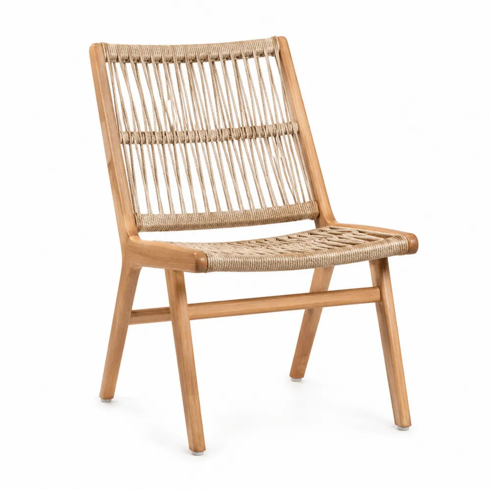 Sedia da esterno in legno massello di acacia e corda intrecciata beige con struttura naturale 55 cm x 60 cm x 85 cm
